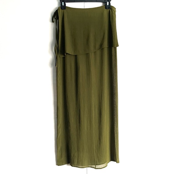 Zara Semi-Sheer Textured Wrap Skirt In Green Size M NWT - Picture 5 of 13